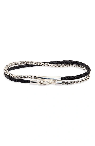 Shop Caputo & Co . Braided Sterling Silver & Leather Double Wrap Bracelet In Black