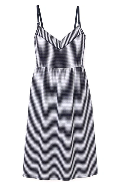 Petite Plume Pima Cotton Striped Maternity Nightgown In Navy