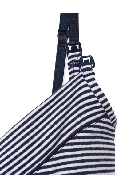 Petite Plume Pima Cotton Striped Maternity Nightgown In Navy