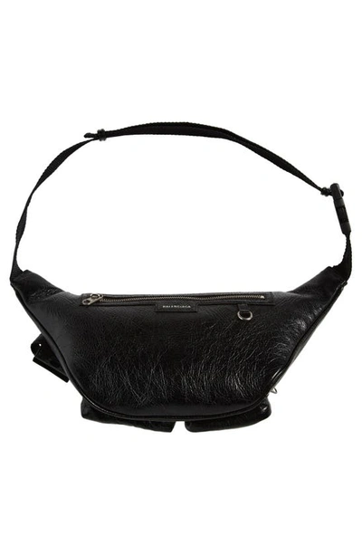 Balenciaga Superbusy Crinkle Leather Belt Bag In Black