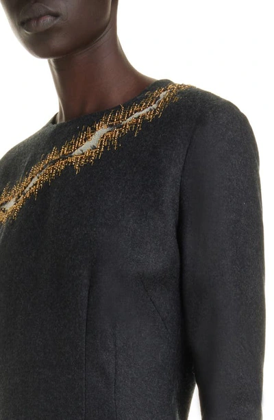Shop Dries Van Noten Delavina Embroidered Wool Blend Flannel Dress In Anthracite 901