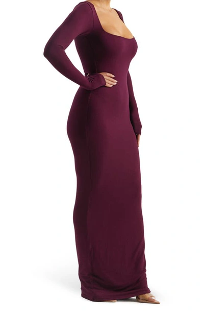 Shop Naked Wardrobe Long Sleeve Square Neck Dress In Dark Plum