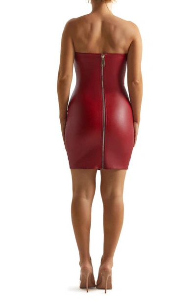 Shop Naked Wardrobe Strapless Faux Leather Minidress In Red