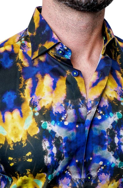 Maceoo Fibonacci Tie Dye Trip Button-up Shirt In Blue