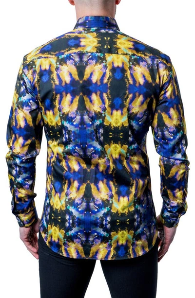 Maceoo Fibonacci Tie Dye Trip Button-up Shirt In Blue