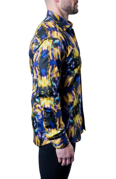 Maceoo Fibonacci Tie Dye Trip Button-up Shirt In Blue