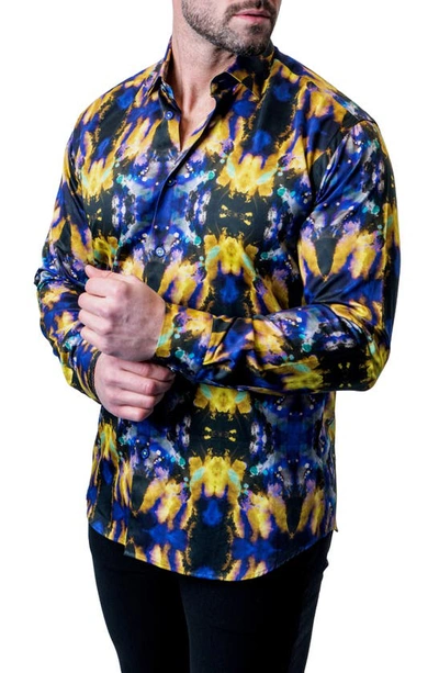 Maceoo Fibonacci Tie Dye Trip Button-up Shirt In Blue