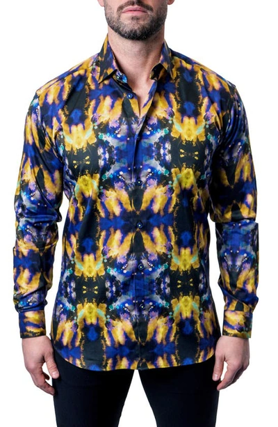 Maceoo Fibonacci Tie Dye Trip Button-up Shirt In Blue