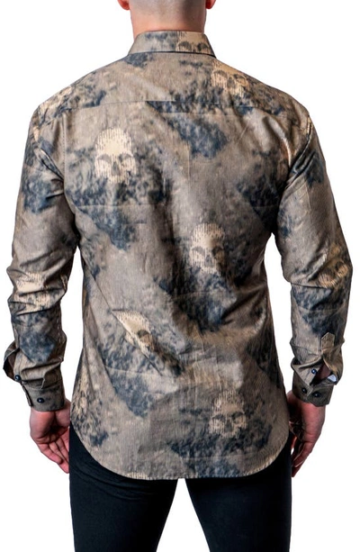 Maceoo Einstein Skull Sand Brown Contemporary Fit Button-up Shirt In Brown
