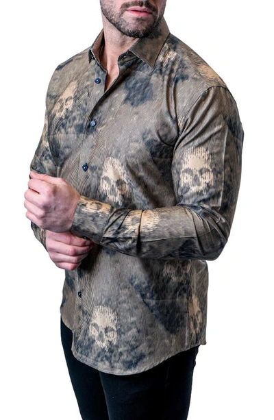 Maceoo Einstein Skull Sand Brown Contemporary Fit Button-up Shirt In Brown
