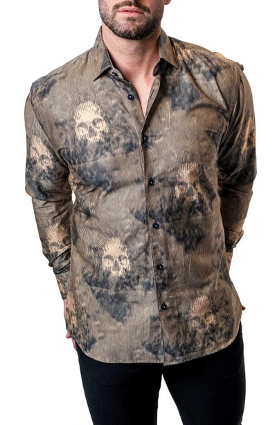 Maceoo Einstein Skull Sand Brown Contemporary Fit Button-up Shirt In Brown