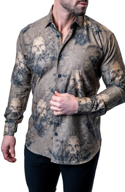 Maceoo Einstein Skull Sand Brown Contemporary Fit Button-up Shirt In Brown