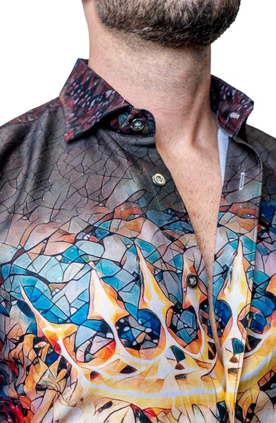 Maceoo Fibonacci Royal Lion Black Button-up Shirt In Black