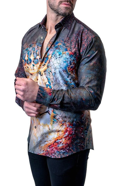 Maceoo Fibonacci Royal Lion Black Button-up Shirt In Black