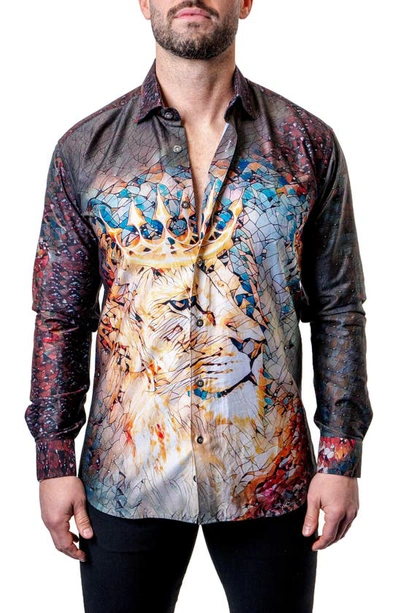Maceoo Fibonacci Royal Lion Black Button-up Shirt In Black
