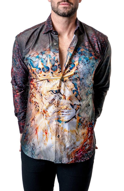 Maceoo Fibonacci Royal Lion Black Button-up Shirt In Black