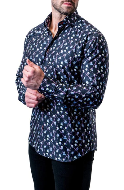 Shop Maceoo Fibonacci Laser Skull Black Contemporary Fit Button-up Shirt