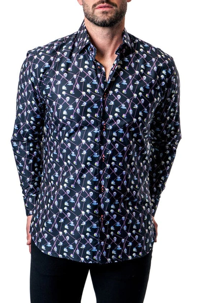 Shop Maceoo Fibonacci Laser Skull Black Contemporary Fit Button-up Shirt