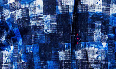 Shop Maceoo Einstein Blurred Gingham Blue Contemporary Fit Button-up Shirt