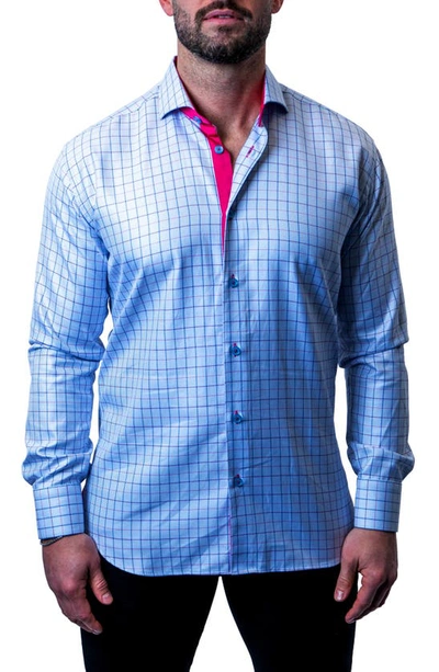 Shop Maceoo Einstein Check Sky Blue Contemporary Fit Button-up Shirt