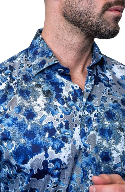 Maceoo Fibonacci Oil Spill Blue Contemporary Fit Button-up Shirt In Blue