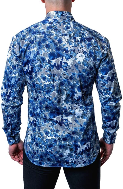 Maceoo Fibonacci Oil Spill Blue Contemporary Fit Button-up Shirt In Blue