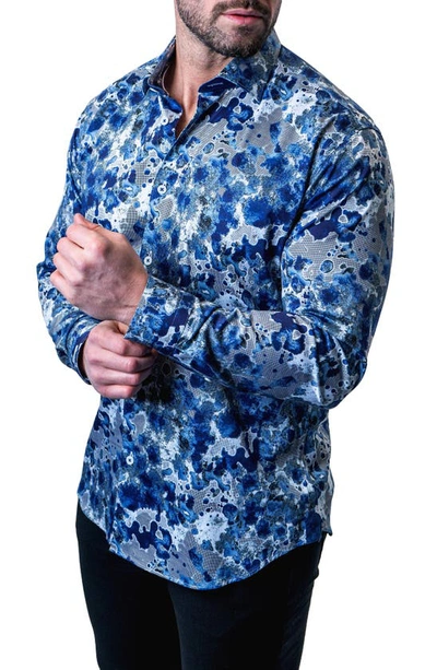 Maceoo Fibonacci Oil Spill Blue Contemporary Fit Button-up Shirt In Blue