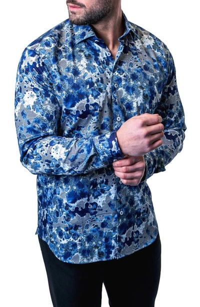 Maceoo Fibonacci Oil Spill Blue Contemporary Fit Button-up Shirt In Blue