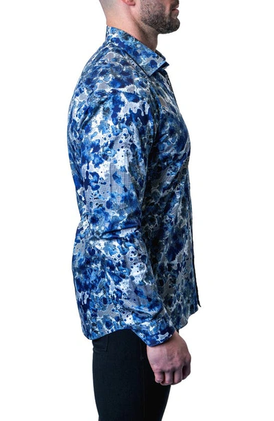 Maceoo Fibonacci Oil Spill Blue Contemporary Fit Button-up Shirt In Blue