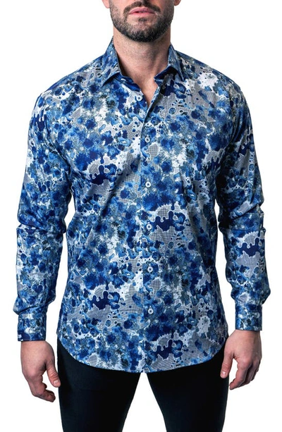 Maceoo Fibonacci Oil Spill Blue Contemporary Fit Button-up Shirt In Blue