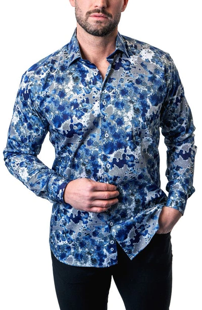 Maceoo Fibonacci Oil Spill Blue Contemporary Fit Button-up Shirt In Blue