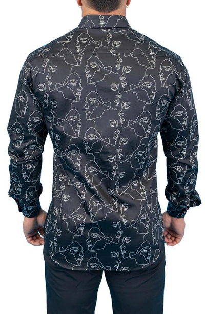 Maceoo Fibonacci Retro Look Black Contemporary Fit Button-up Shirt In Black