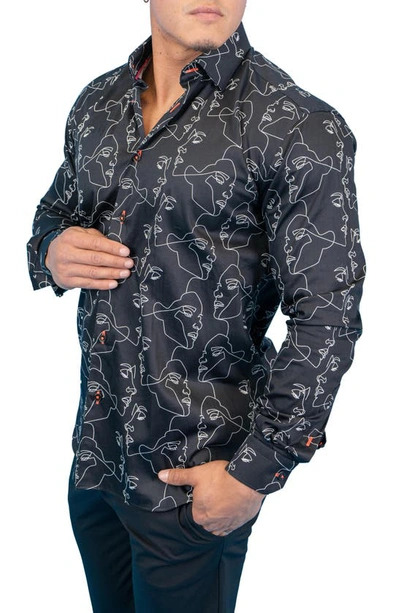 Maceoo Fibonacci Retro Look Black Contemporary Fit Button-up Shirt In Black