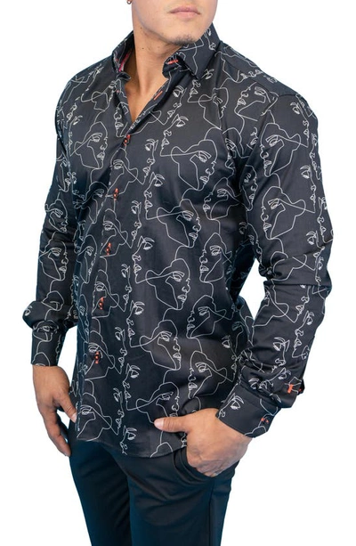 Maceoo Fibonacci Retro Look Black Contemporary Fit Button-up Shirt In Black