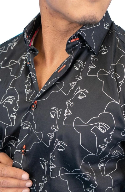 Maceoo Fibonacci Retro Look Black Contemporary Fit Button-up Shirt In Black
