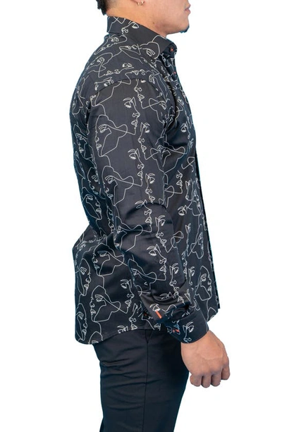 Maceoo Fibonacci Retro Look Black Contemporary Fit Button-up Shirt In Black