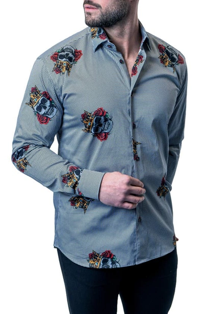 Shop Maceoo Fibonacci Skull King Grey Button-up Shirt