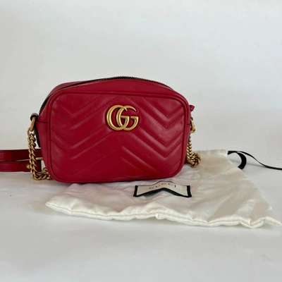 Pre-owned Gucci Gg Marmont Mini Crossbody Red Bag