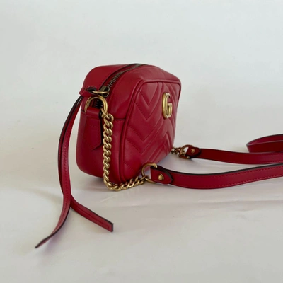 Pre-owned Gucci Gg Marmont Mini Crossbody Red Bag