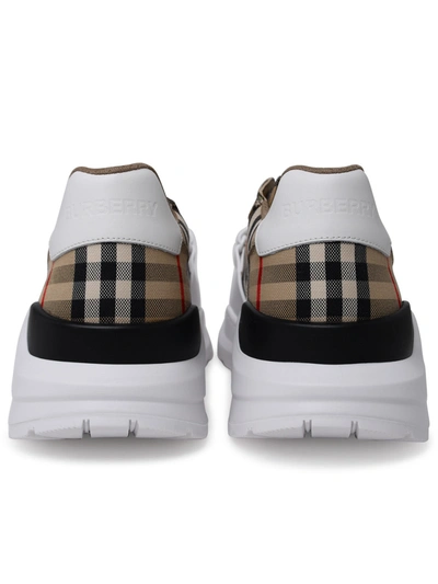 Shop Burberry Man  Beige New Regis Check Sneakers In Cream