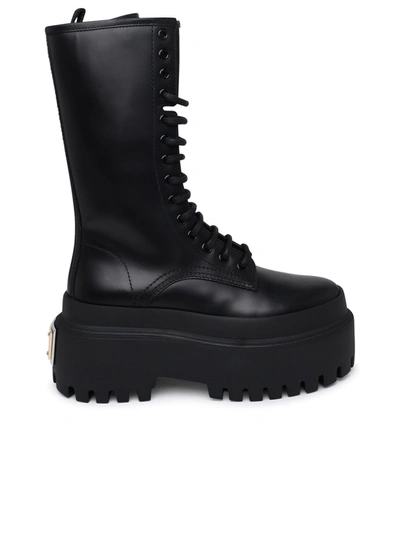 Shop Dolce & Gabbana Woman  Black Calf Leather Boots