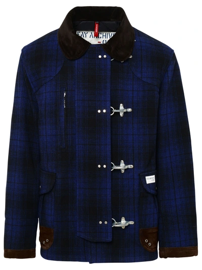Shop Fay Man  4 Hooks Blue Wool Jacket