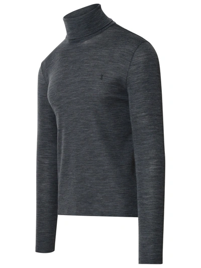 Shop Saint Laurent Man  Grey Wool Turtleneck Sweater In Gray