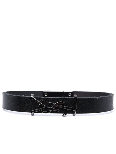 Shop Saint Laurent Woman  Black Leather Opyum Bracelet