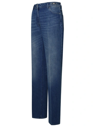 Shop Versace Tailored Blue Cotton Jeans Woman