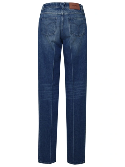 Shop Versace Woman  Tailored Blue Cotton Jeans