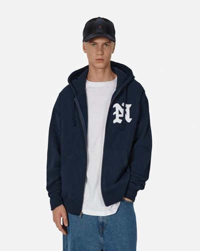 Shop Noah Split Zip Hooded Sweastshirt Navy In Blue