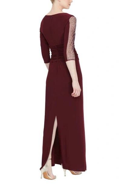 Sl Fashions Ruched Waist Embellished Sleeve Gown In Fig