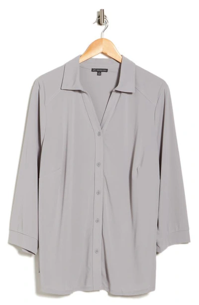 Shop Adrianna Papell Button-up Shirt In Pearl Grey
