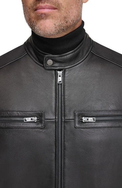 Shop Andrew Marc Bantam Leather Moto Jacket In Black